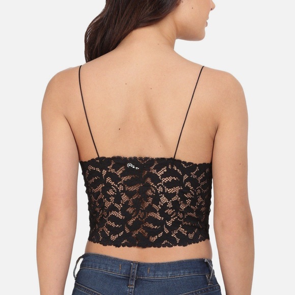 Free People Intimately Lace Black V-Neck Sexy Crop Tank Bralette Top Size Small - Picture 5 of 11